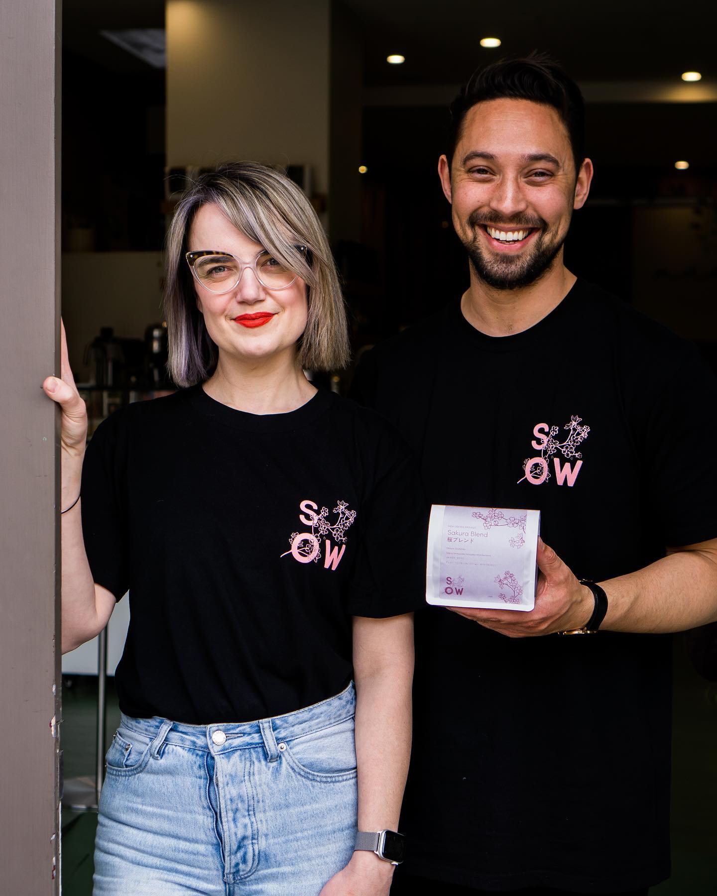 Bessie and Charlie with their Sow Coffee Project Sakura blend.